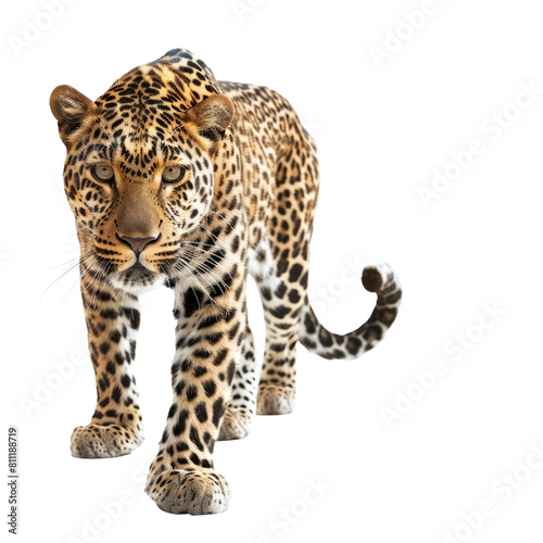 Portrait of leopard standing. Panthera pardus  against transparent background