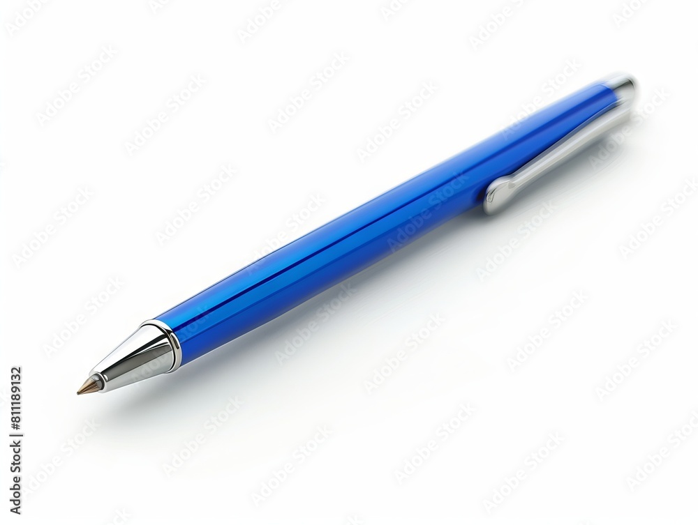 A blue pen on a white surface. A blue pen on a white surface.