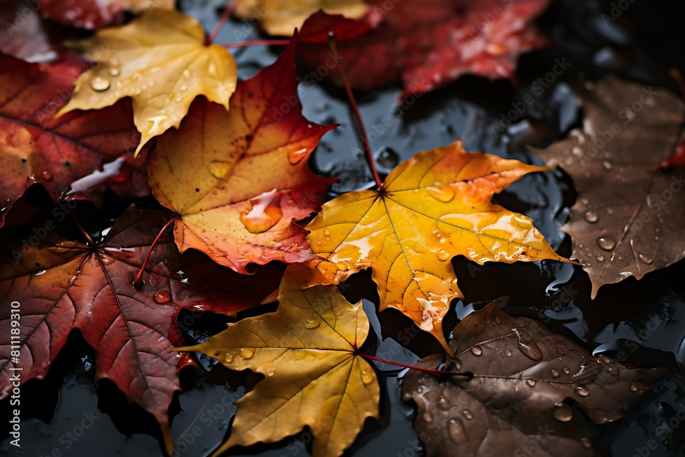 Autumn composition made of fall leaves, flowers, nuts, pine cones on black background Autumn composition made of fall leaves, flowers, nuts, pine cones on black background