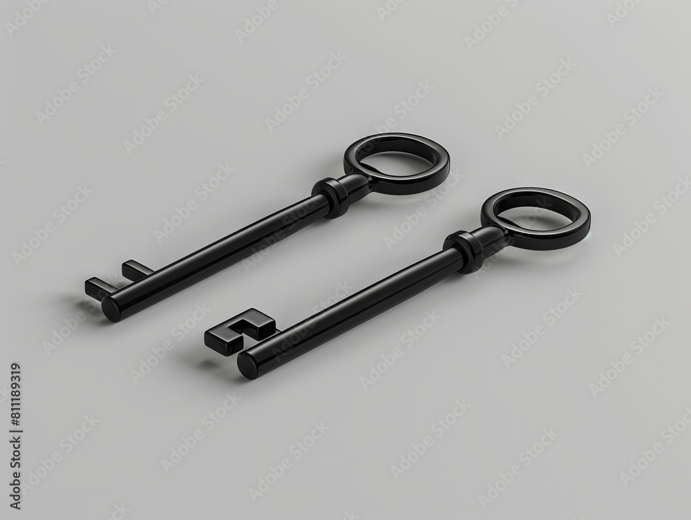 Two black keys on a gray background. Two black keys on a gray background.