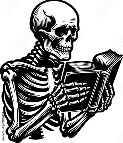 A skeleton is reading a book