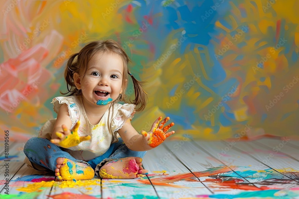 Young Girl Exploring with Paints. Young Girl Exploring with Paints.