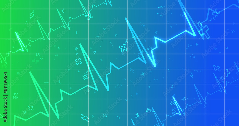 Fototapeta premium EKG ECG Cardiogram moving healthcare medical bg. Health innovation concept with hexagons biotechnology and chemistry molecules bg. Pharmacy DNA presentation infographic medicine drugs nurse aid.