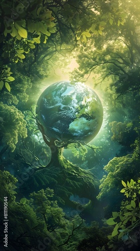 Interconnected Forest Globe A D Symbolizing the Symbiotic Relationship between Nature and Humanity
