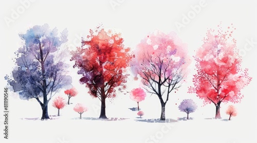Watercolor group of trees on a white background  suitable for various design projects