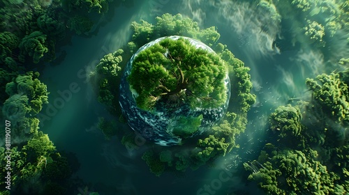 Interconnectedness of Nature and Humanity A D Rendered Lush Green Forest with the Earths Globe