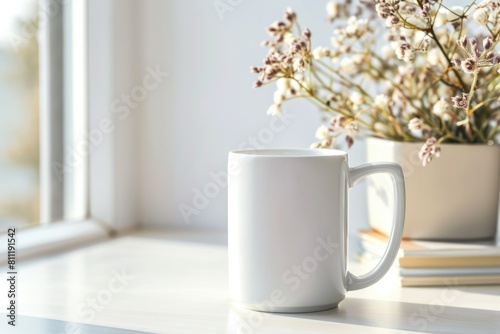 A white mug mock up blank template for your design advertising logo  White mug mock up in minimalist style