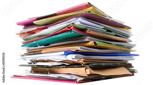 Files stacking up in a messy order isolated on transparent background