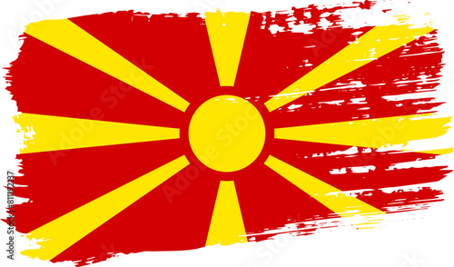 Northern Macedonia flag, wide brush stroke on transparent background vector