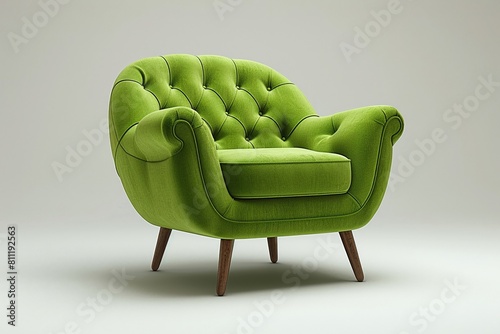 A vibrant lime green chair on a white background excellent for home decor advertisements with a modern twist photo