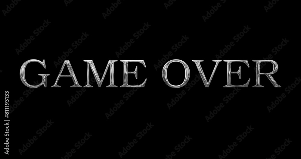 Obraz premium Game over golden metallic typography text animation. Game over screen text animation clip overlay fx. Final finish progress simple graphic add message icon electronic interface play more ad.