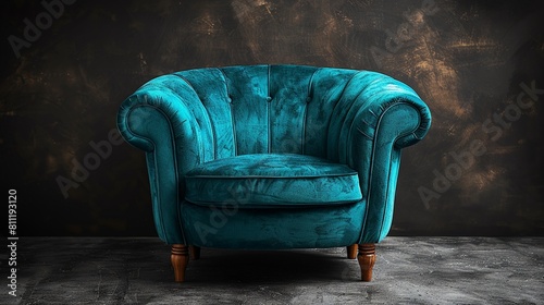 Luxe leather armchair in a room with a calming blue background creates a comfortable and stylish atmosphere photo