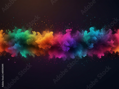 Colorful vibrant glittering fireworks Background with glow smoke and confetti banner ai generative