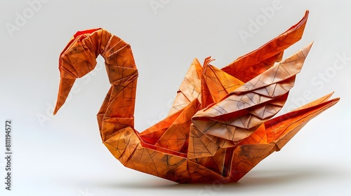 Origami Swan Sculpture Folded from a Solid Gold Coin photo