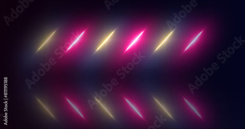 Neon stripes futuristic retro style technology loop. Diagonal laser beams glowing connection cyber floor reflective vibrant trendy broadcast dynamic elegant high speed motion bg.
