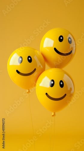 smiley balloons sitting on a yellow background. ai generated