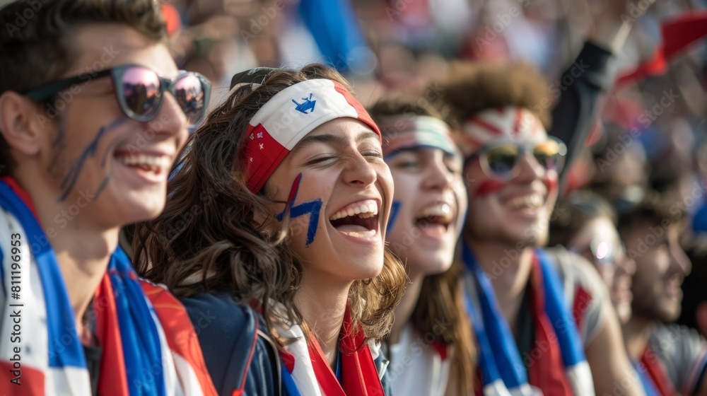 Joyful Young Fans with Painted Faces Cheering at a Sports Game Joyful Young Fans with Painted Faces Cheering at a Sports Game