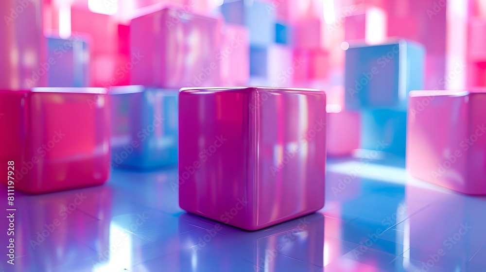 A pink and blue cubes on a blue background. A pink and blue cubes on a blue background.