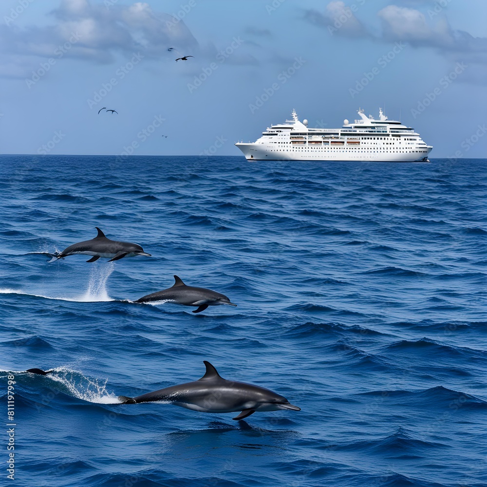 Fototapeta premium Dolphins and ships