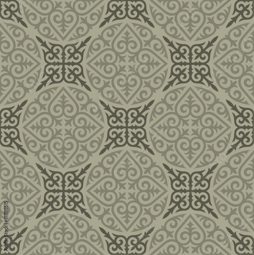 Seamless patterns. Kazakh ornaments. Traditional patterns of Kazakhs. Background, nomad life design. Ancient Turkic ornaments. Customs and traditions of Kazakhstan. Decorative art of nomads