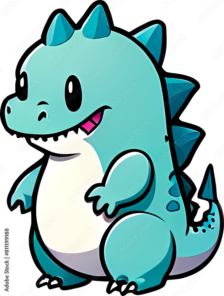 Illustration of a Cute Blue Dinosaur - Colored Cartoon Character Illustration of a Cute Blue Dinosaur - Colored Cartoon Character