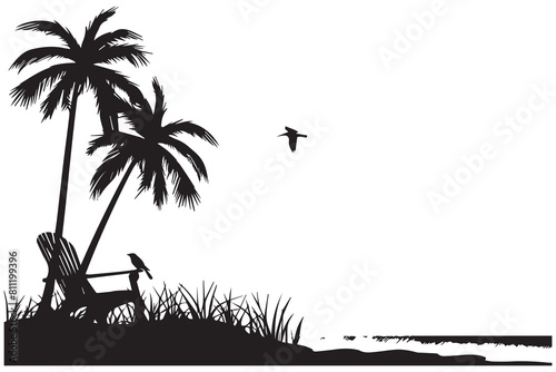 Beach Black and White Isolated Icon Vector illustration