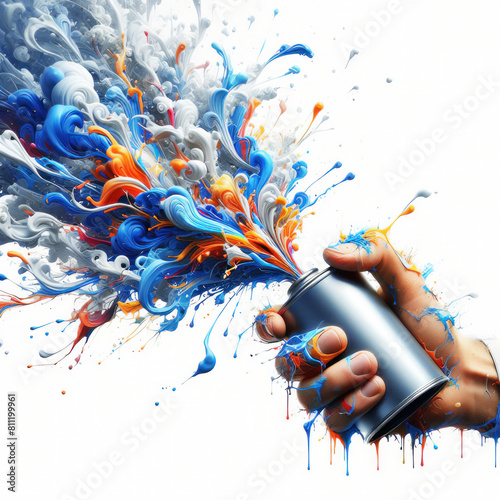 Paint splashes out of the can, creating colorful splatters. An explosion of energy and good mood