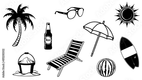 Stylish silhouettes of Summer beach