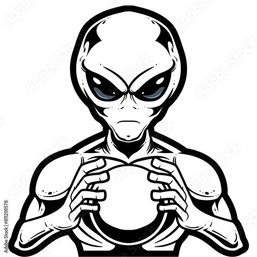 alien holding Glass Balls illustration line art