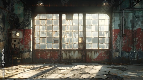 Abandoned and Dilapidated Industrial Warehouse Interior with Peeling Paint,Cobwebs,and Aged Aesthetics