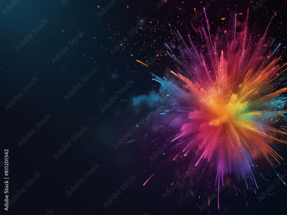 Fototapeta premium Colorful vibrant glittering fireworks Background with glow smoke and confetti banner ai generative