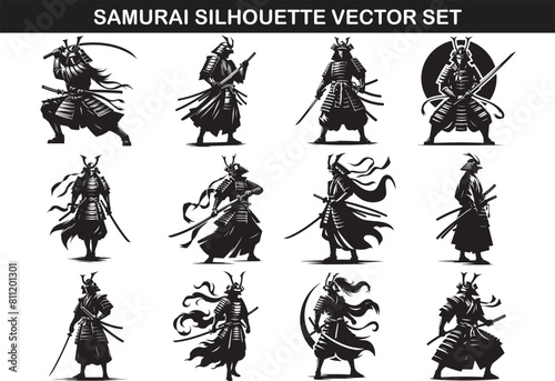 Samurai Silhouette Vector Illustration Bundle