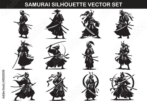 Samurai Silhouette Vector Illustration Bundle