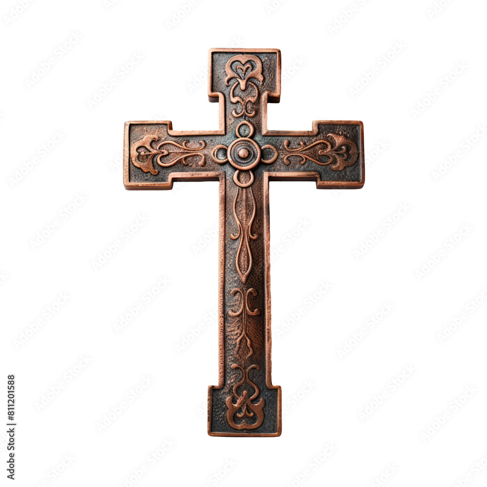 Old copper christian cross isolated on transparent background Old copper christian cross isolated on transparent background