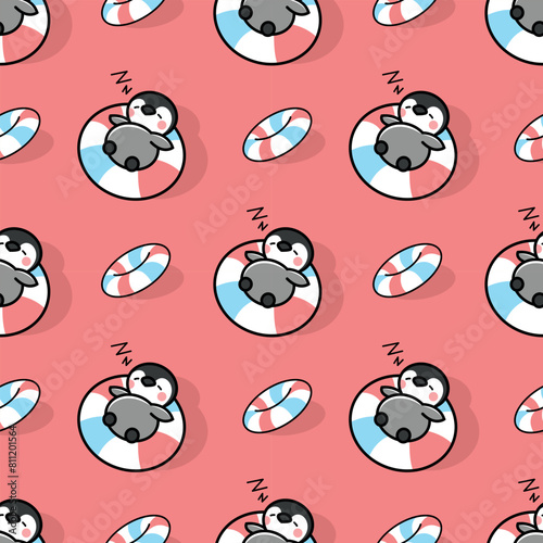 A CUTE SLEEPING PENGUIN SUMMER SEAMLESS PATTERN