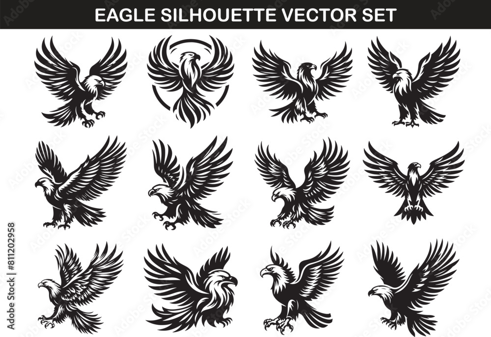Eagle Silhouette Vector Illustration set Eagle Silhouette Vector Illustration set