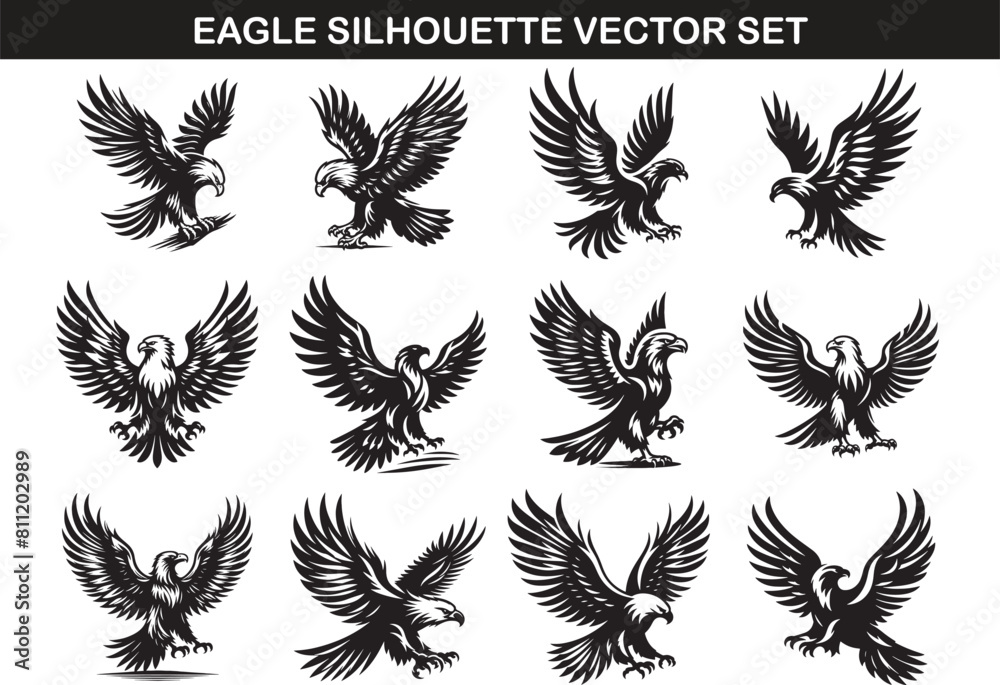 Fototapeta premium Eagle Silhouette Vector Illustration set