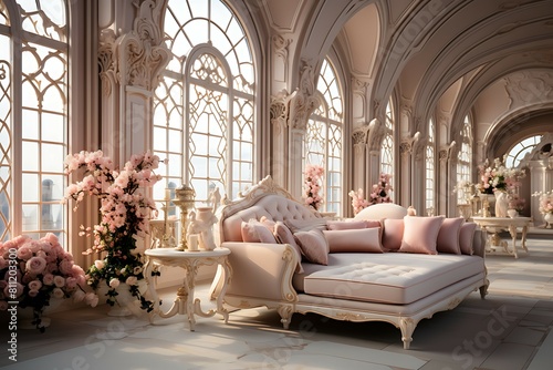 Luxury interior of the living room in classic style. 3d render