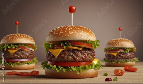 hamburger on a wooden table