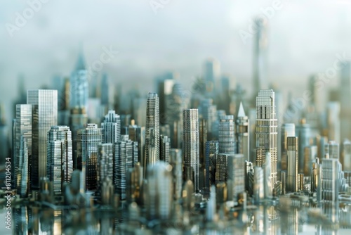 A sprawling cityscape filled with towering skyscrapers and busy streets bustling with activity  A futuristic city skyline made entirely of coins