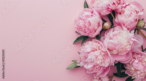 Pink peonies on a pink background. Generative AI. photo