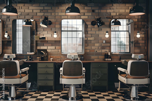 Barber shop interior with vintage style and checkered floor © youriy