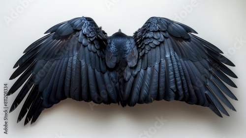 black feathers wing on white background