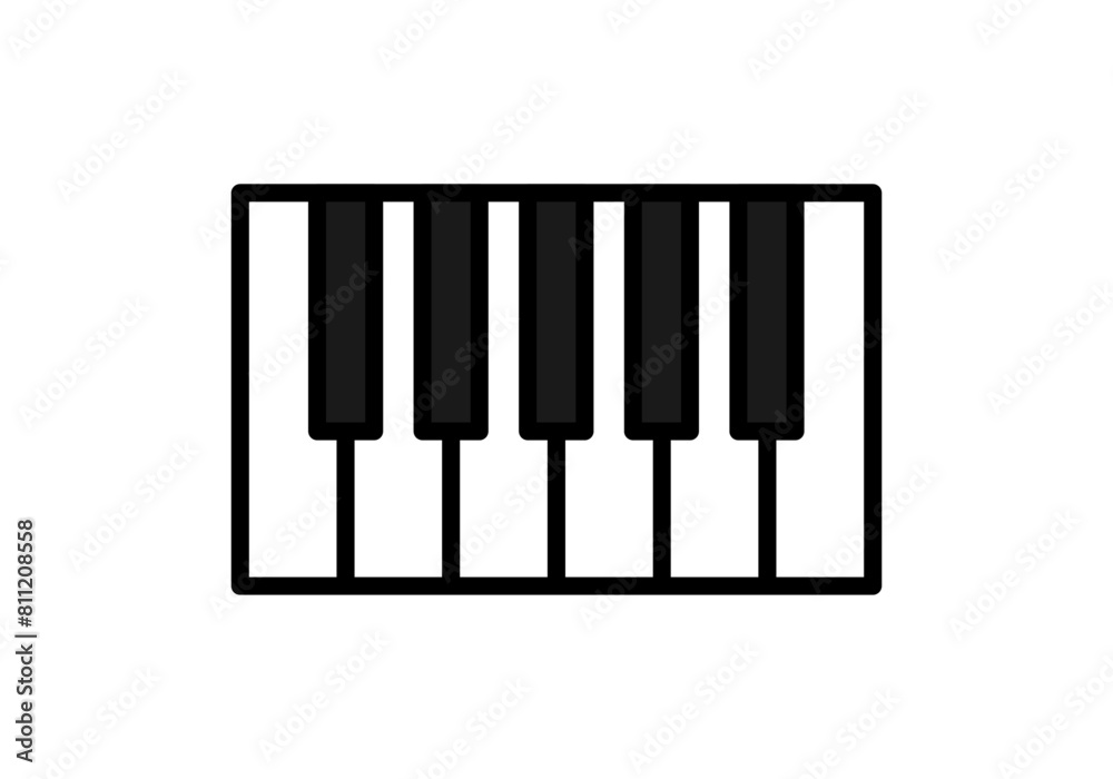 Icono negro de teclado de piano en fondo blanco.