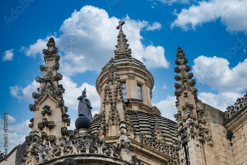 Segovia, España. April 28, 2022: Segovia Cathedral with blue sky.