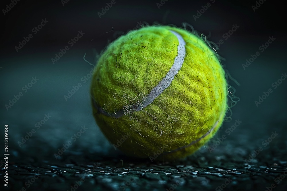 Fluorescent green tennis ball on a pure black background excellent for sports marketing with dramatic lighting