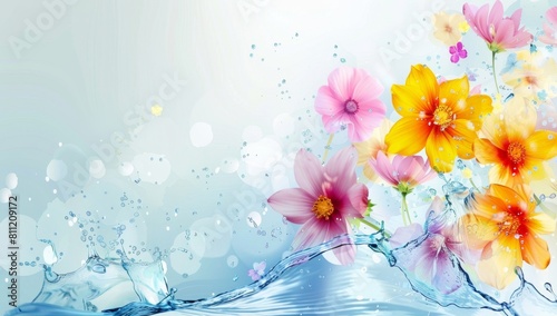 Abstract background with colorful flowers and water splash Generative AI