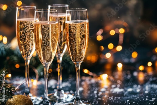 Elegant Champagne Flutes Celebrating Joyous Holiday Festivities