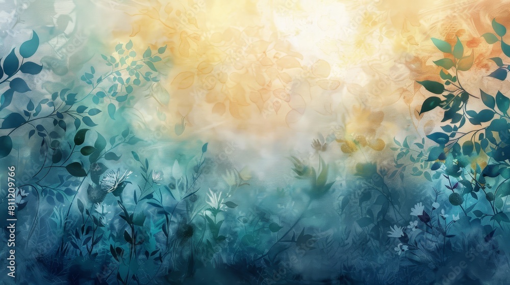Ethereal Botanical Dreamscape Watercolor Painting with Abstract Textured Background or Wallpaper