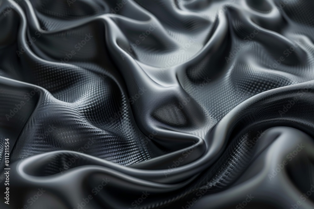 Fototapeta premium Black and white wavy neoprene fabric creating a visually dynamic pattern, A futuristic visualization of neoprene fabric with a sleek, rubbery appearance